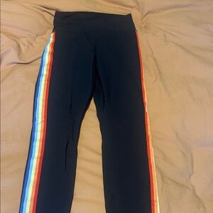 Spiritual Gangster Navy Leggings with Colorful Stripe